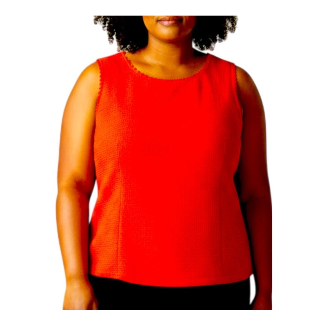 J. Crew Red Textured Tank Top with Scallop Trim, plus size 3X ~ NEW